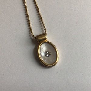 Signed AVON faux opal with rhinestone pendant necklace.